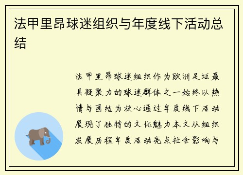 法甲里昂球迷组织与年度线下活动总结